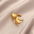 Gold titanium steel double heart open ring on champagne silk background for women - Open/Adjustable / Heart Style