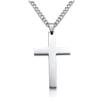 Minimalist silver cross necklace pendant in polished metal with professional studio reflection - Silver