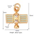 Golden planet charm with light blue enamel and sparkling zircon stone measurement details - Satellite Shape-Gold Blue