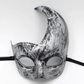 Masque de jazz demi-visage argent rétro avec finition antique et motif de flamme - Triangle Argent