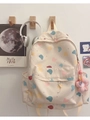 Süßer Rucksack aus cremefarbenem Canvas mit bunten Wolkenmustern und Blumenanhänger - Kleines Tier (Ohne Anhänger)