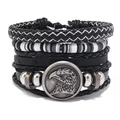 Set of four handmade woven leather bracelets featuring a silver eagle head emblem for men - 4 Pcs Eagle Head Style / Black