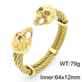 Brazalete punk de cable dorado con dos calaveras, peso de 79g y diámetro de 64mm - Dorado