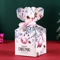 Scatola regalo di Natale bianca con nastri rosa e motivi festivi di pan di zenzero - 8.5*8.5*10cm / Bianco Foglie Verdi