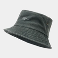 Detail view of washed cotton bucket hat featuring Mama embroidery and copper ventilation eyelet - Mama Lettering Army Green