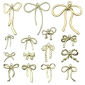 Golden bow charms in various textures and styles for DIY jewelry and accessory making - 15pcs Mix - KC Gold