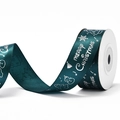 Dark green Christmas satin ribbon with silver Merry Christmas print and snowflakes - Christmas Green Ribbon with Silver Stamping (9m)