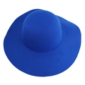 Top view of a wide-brimmed wool felt fedora hat in vibrant Klein blue on white backdrop - Adjustable 57-58cm / Royal Blue