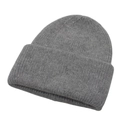Winter grey knit wool beanie with classic ribbed cuff on white background - One Size / Medium Grey