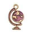 Golden globe pendant with deep pink enamel continents and vintage-style metal base - Globe (11x17mm)