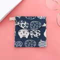 Portable navy blue cotton linen sanitary pad storage pouch with cute cat flower pattern - Fortune Cat