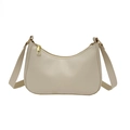 Sac hobo demi-lune beige chic avec fermeture éclair dorée et large bandoulière en PU - Blanc