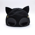 Black pilot baseball cap featuring cat ears and decorative goggles with gold metal buckles - Adult M (56-58cm) / Cat Ears Goggles Style / Black