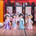 Four-piece set of Chinese ancient lady resin figurines for desktop display decor - Mini Book Basket Cat Fan Combination (1218-3)