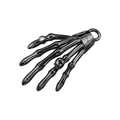 Macro shot of a black metal skeleton hand pendant featuring a clear gem and a tiny skull - Skeleton Hand / Gunmetal