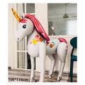 Standing 3D unicorn foil balloon in white and pink with floral design, 106x116cm size - Extra Large Standing Unicorn-106*116cm