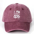 Vintage washed burgundy baseball cap with I AM A CHILD OF GOD printed text and John 1:12 - Burgundy