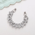Detailed close-up of a silver rhinestone Cuban chain strap with a magnetic clasp closure - Small / Silver