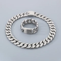 Poliertes Set aus silbernem Edelstahl-Panzerkette-Halsband und Armband für Herren - Armband 21.5cm / Mattsilber
