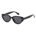 Classic black cat-eye sunglasses with retro streamlined frame and silver metal rivets - Without Rivets / Bright Black Frame Grey Lens