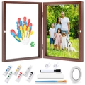 DIY family handprint shadow box frame kit with colorful acrylic paints and art accessories - Walnut-colored - Hinge / 26.5x18.6cm (individually Packaged)
