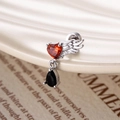 Titanium steel wing stud earring featuring red heart and black teardrop zircon stones - Silver Metal Red Heart Black Teardrop (A436-4#)