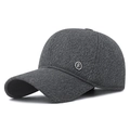 Dunkelgraue Winter-Baseballkappe für Herren aus Wollmischung mit Ohrenschutz und F-Metalllogo - Verstellbar / Grau