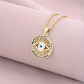 18K gold plated evil eye pendant necklace with colorful zircons on pink fabric - Style B