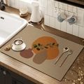 Tappetino da cucina assorbente color kaki con trama a nido d'ape e motivi botanici - 30*40cm [Diatomite Ispessita Potenziata] / Bagliore di Foglia Arancione