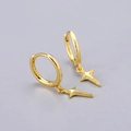 Macro view of gold S925 sterling silver hoop earrings with textured star pendant - Cross Star Earrings - Gold