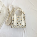 Chique gebroken witte corduroy draagtas met geel tulpenpatroon en verstelbare riem - Gele Tulp