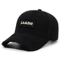 Casquette de baseball en coton noir vieilli avec broderie blanche de lettres LA&DH - Réglable / Noir
