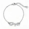 Silver stainless steel bracelet with heart, ECG line, and paw print diamond charms - Silver White Zirconia (PD235)