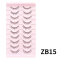 10 pairs of natural thin line fake eyelashes set on pink tray, style ZB15 - Elegant Glamour Style (ZB15)