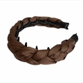 Detail of a brown satin braided headband featuring internal black teeth for secure grip - Dark Coffee