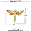 Detailed dimensions of a golden stainless steel dragonfly pendant with zircon inlay - Dragonfly - White Zirconia (YE755-1)