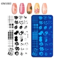 Rectangle nail stamping plate OM-H05 with tropical leaves and pineapple patterns - Plaid and Tropical Fruit Style (OM-H05)