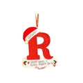 Detail of red sequined letter R Christmas ornament with Santa hat and festive greeting - Letter R Style(18)