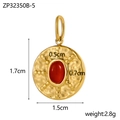 Vintage golden round pendant with red oval gemstone and hammered texture detail - Dark Red