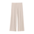 Detail shot of beige high-waist wide-leg pants with premium vertical pleats and elastic texture - S / Khaki Pants