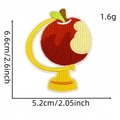 Cartoon red apple globe embroidery patch with size dimensions 6.6cm by 5.2cm - Size 9