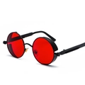 Steampunk round sunglasses with black metal frame and vibrant red lenses for unisex - Black Frame Ocean Red C18