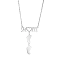 Collana MOM in acciaio argento con cuore in zircone e due pendenti a piedini - Cuore con Strass / 1 Impronta / Color Acciaio