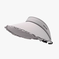 Light gray wide brim sun visor hat with lace ruffles and adjustable black strap - Adjustable / Gray