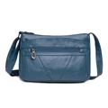 Blue soft leather crossbody bag for women with multi-pocket design and zip closure - Lake Blue