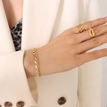 Bracciale a catena con cuore dorato e set di anelli minimalisti da donna - 15+5cm / Bracciale Oro