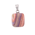 Square natural crystal stone pendant with colorful swirl patterns and silver metal clasp - Rainbow Stone