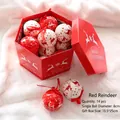Set of 14 red and white 8cm Christmas balls with reindeer patterns in a red gift box - Red Reindeer Gift Box 7pcs