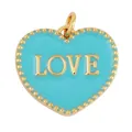Golden heart pendant with light blue enamel, beaded texture and LOVE engraving - Tiffany Blue-Heart LOVE