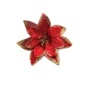 Macro view of artificial red poinsettia flower with sparkling gold glitter edges - New Wine Red